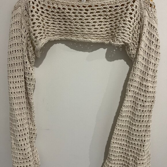 FREE PEOPLE Hayley White Knit Crochet Bolero Top size M / L - Picture 2 of 3
